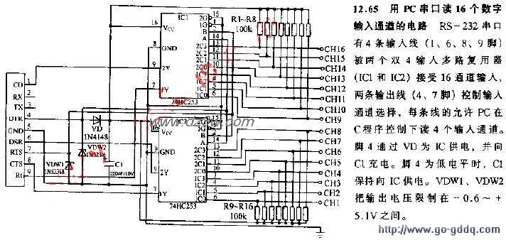 用PC串口读16个数输入通电路图