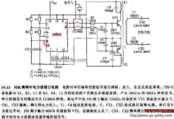 FSK调制和电力线接口电路电路图