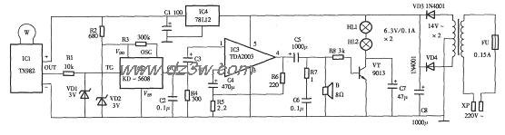 采用TX928微波探测的电子电路图