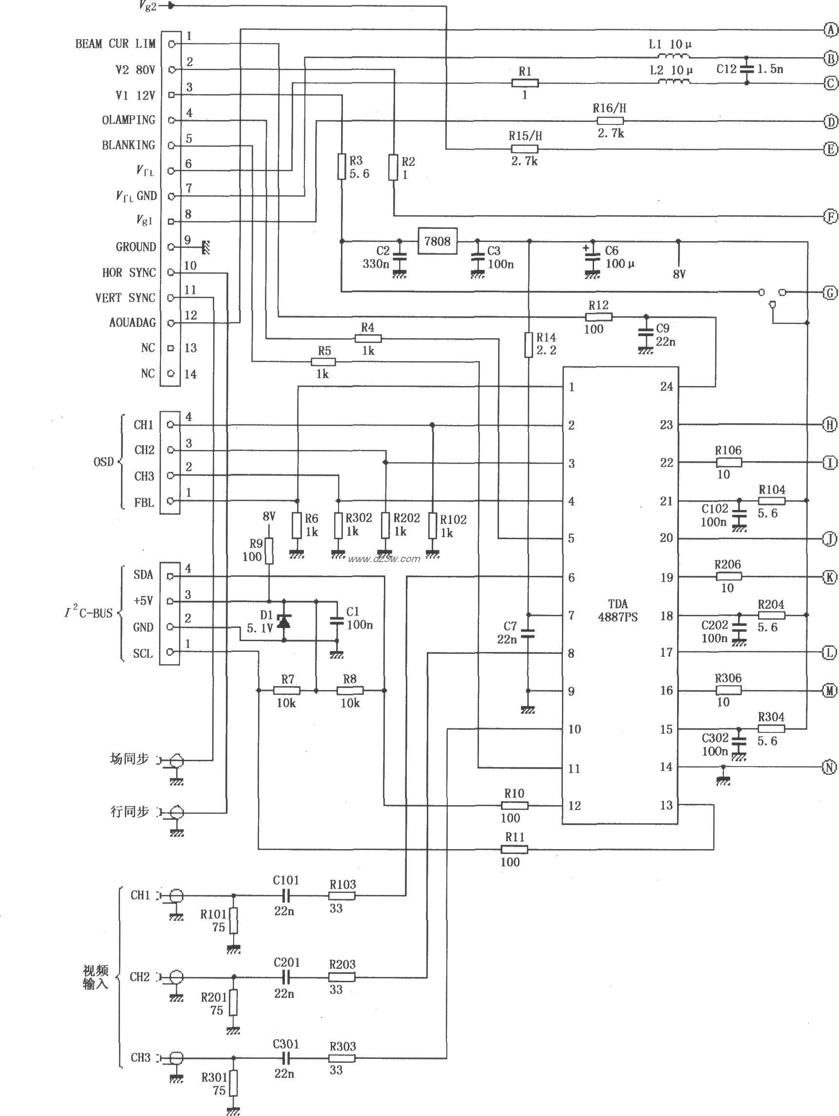 TDA4887PS构成的监视器电电路图