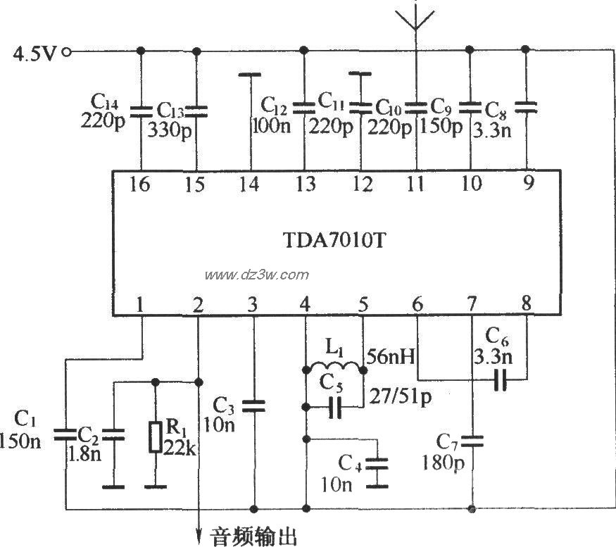 由TDA7010T组成的接收电电路图