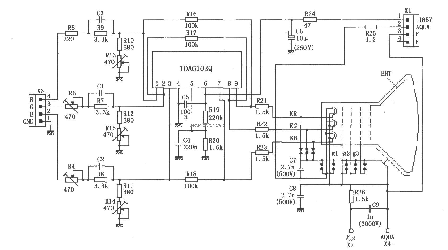 由TDA6103Q与彩色显像管电路图