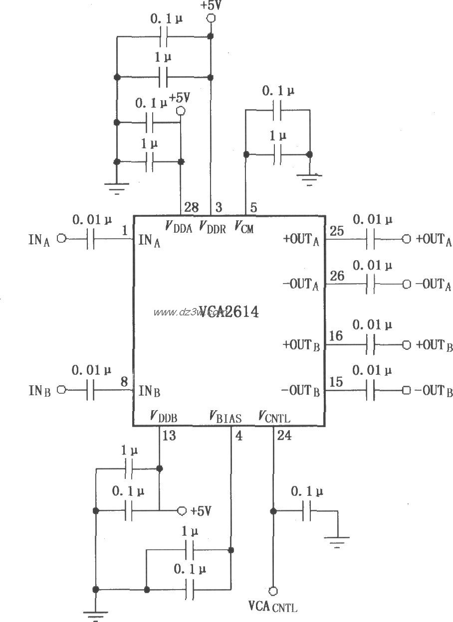 VCA2614的基本连接电路电路图