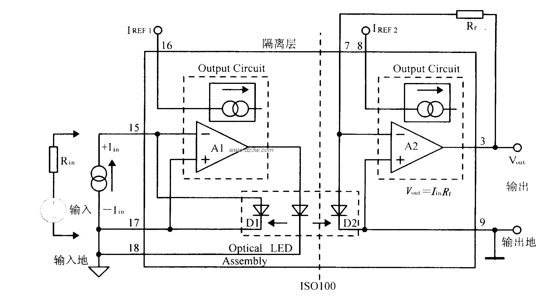 光电耦合线性隔离放大器电路图