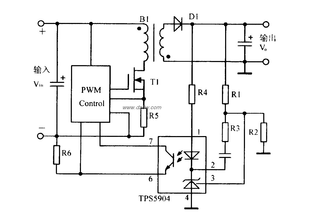 光电隔离反馈放大器TPS5电路图