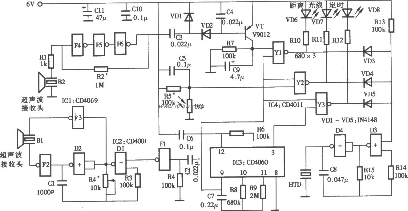超声波视力保护器电路电路图