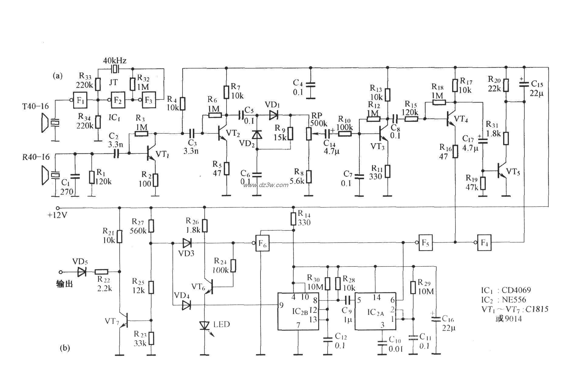 多用途超声波探测器电路图
