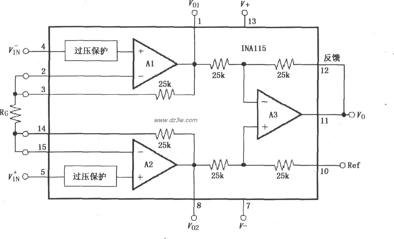 INA115的基本连接电路电路图