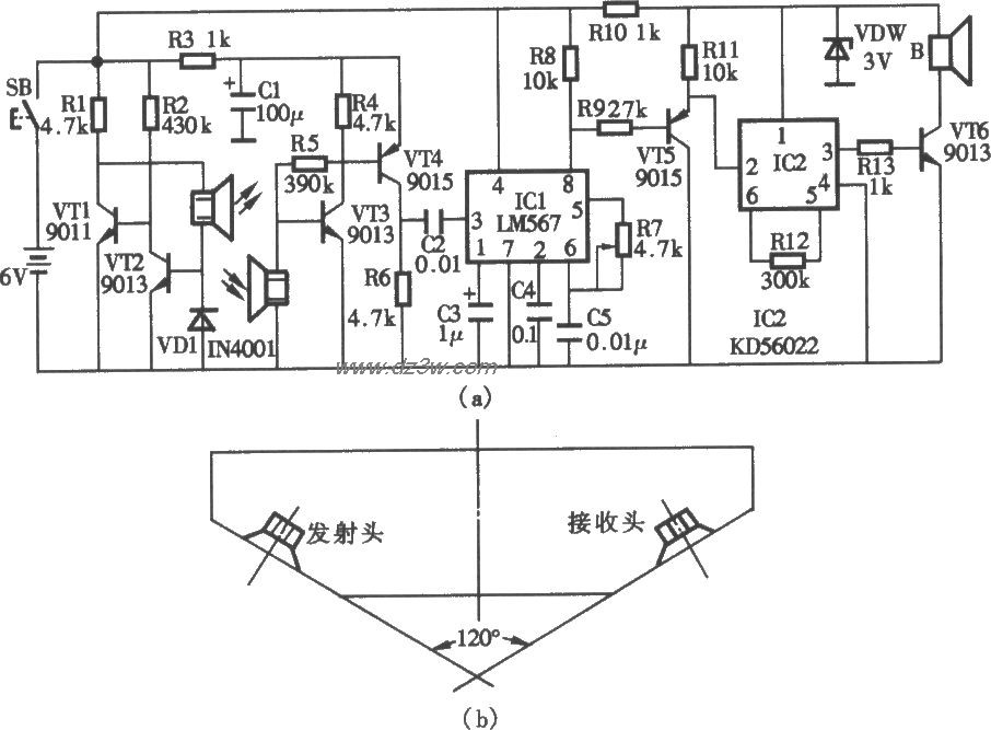 超声波盲人探路器电路电路图