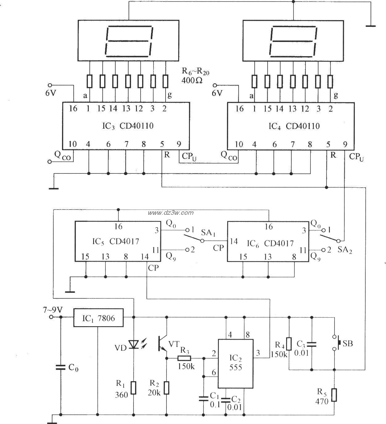 数字显示式光电计数电路电路图