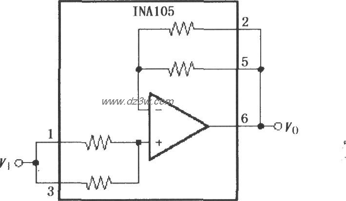 INA105精密单位增益缓冲电路图