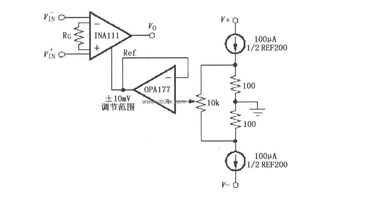 INA111可微调输出失调电电路图