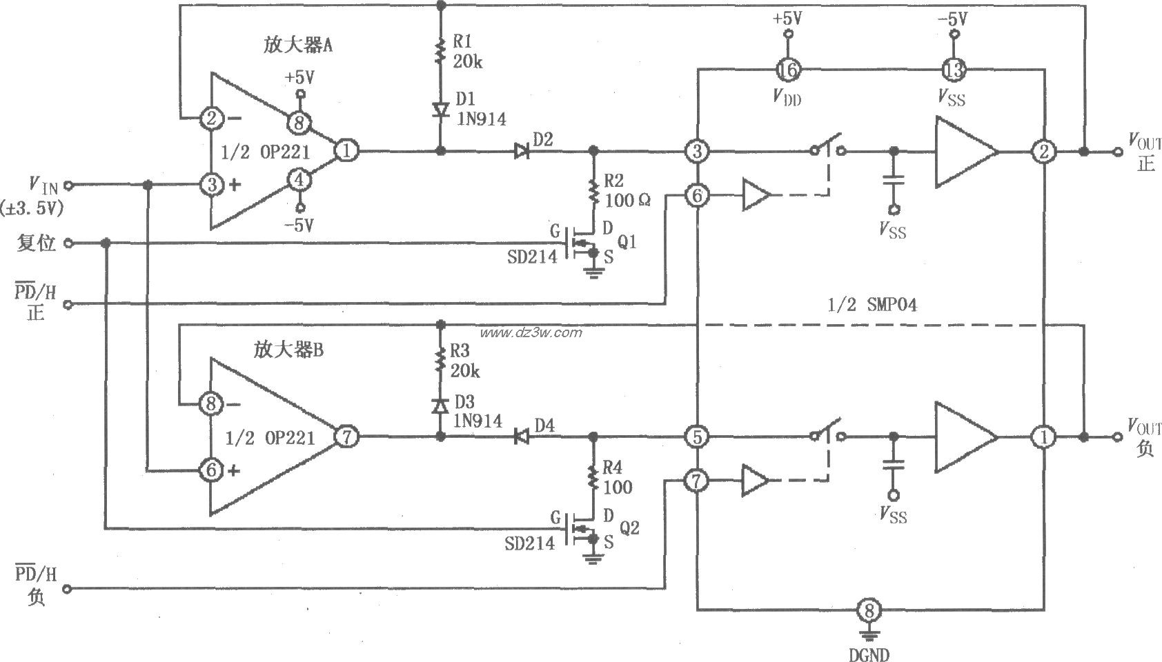 由SMP04与运放构成的具有电路图