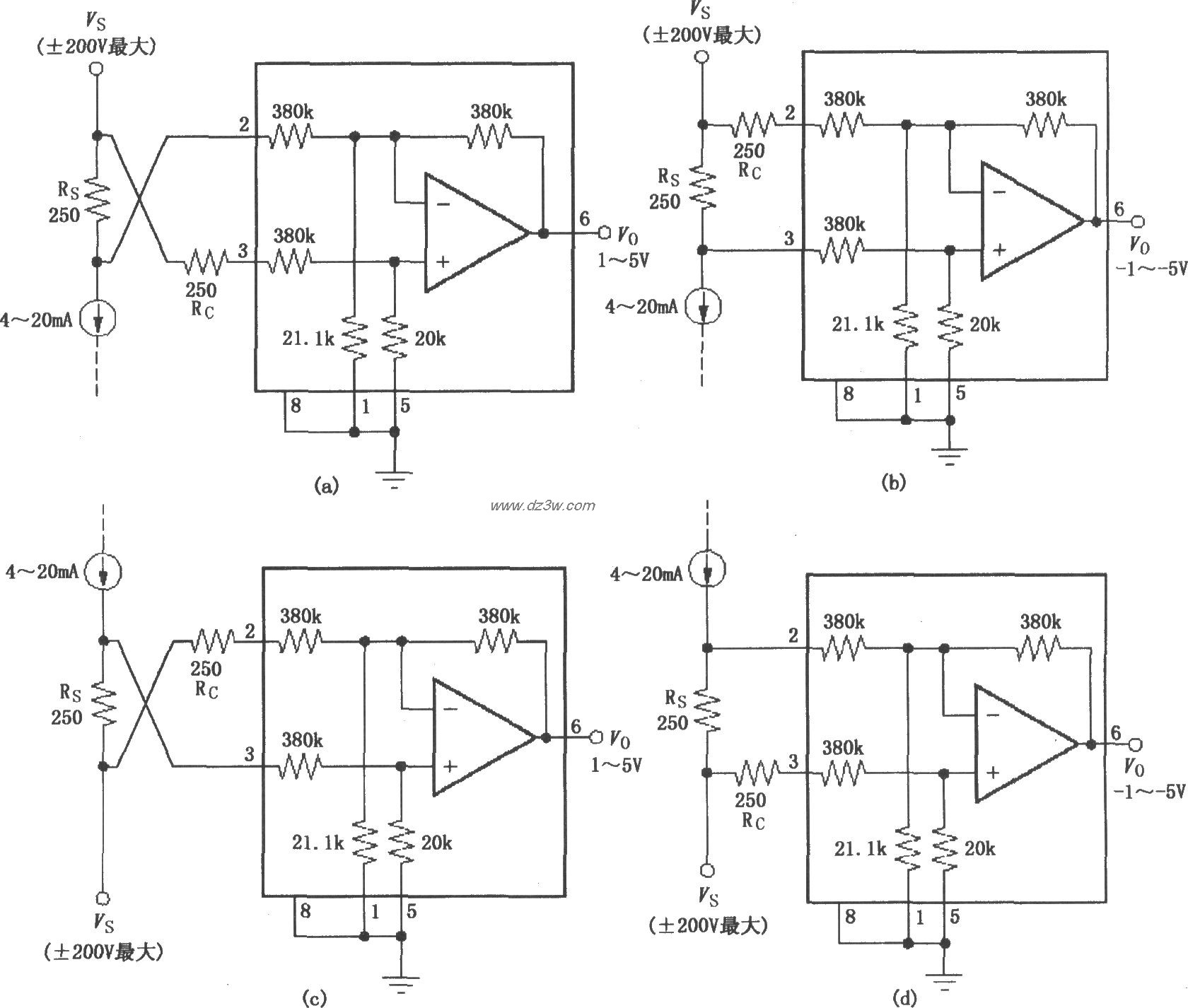 INA117构成的4种典型的电电路图