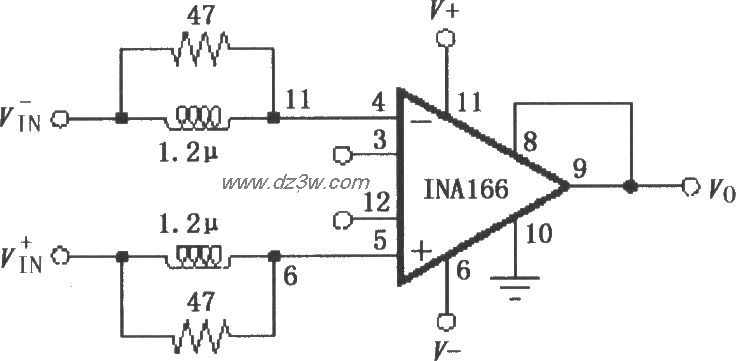 INA166的输入稳定网络电电路图