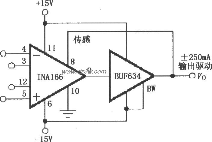 INA166增加输出电流的缓电路图