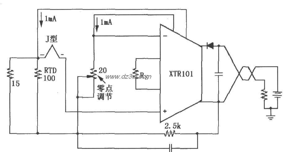 XTR101构成的具有RTD冷端电路图