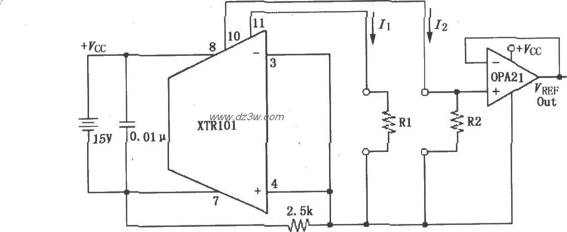 由单电源供电的精密双电电路图