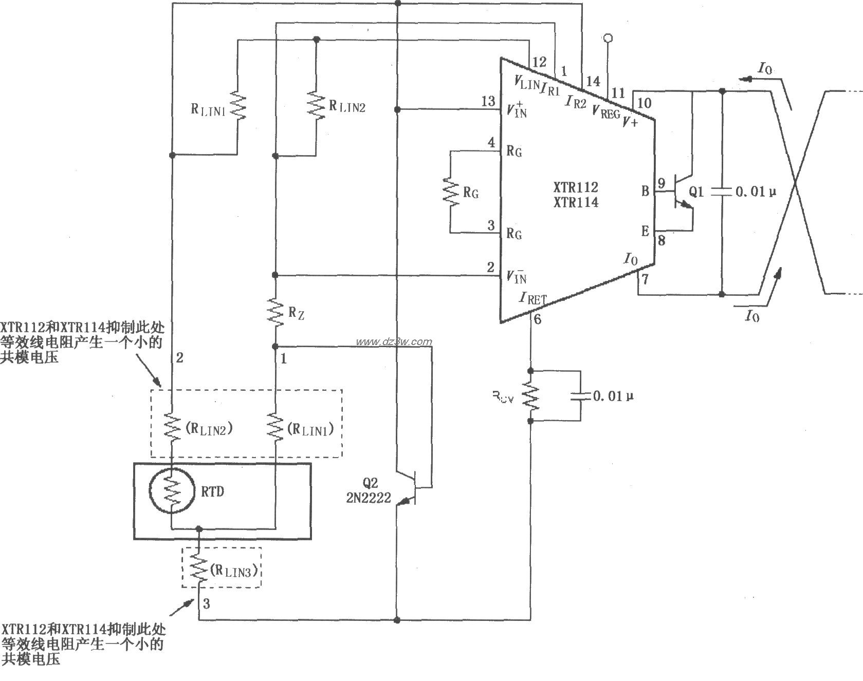 XTR112/114三线远程电阻电路图