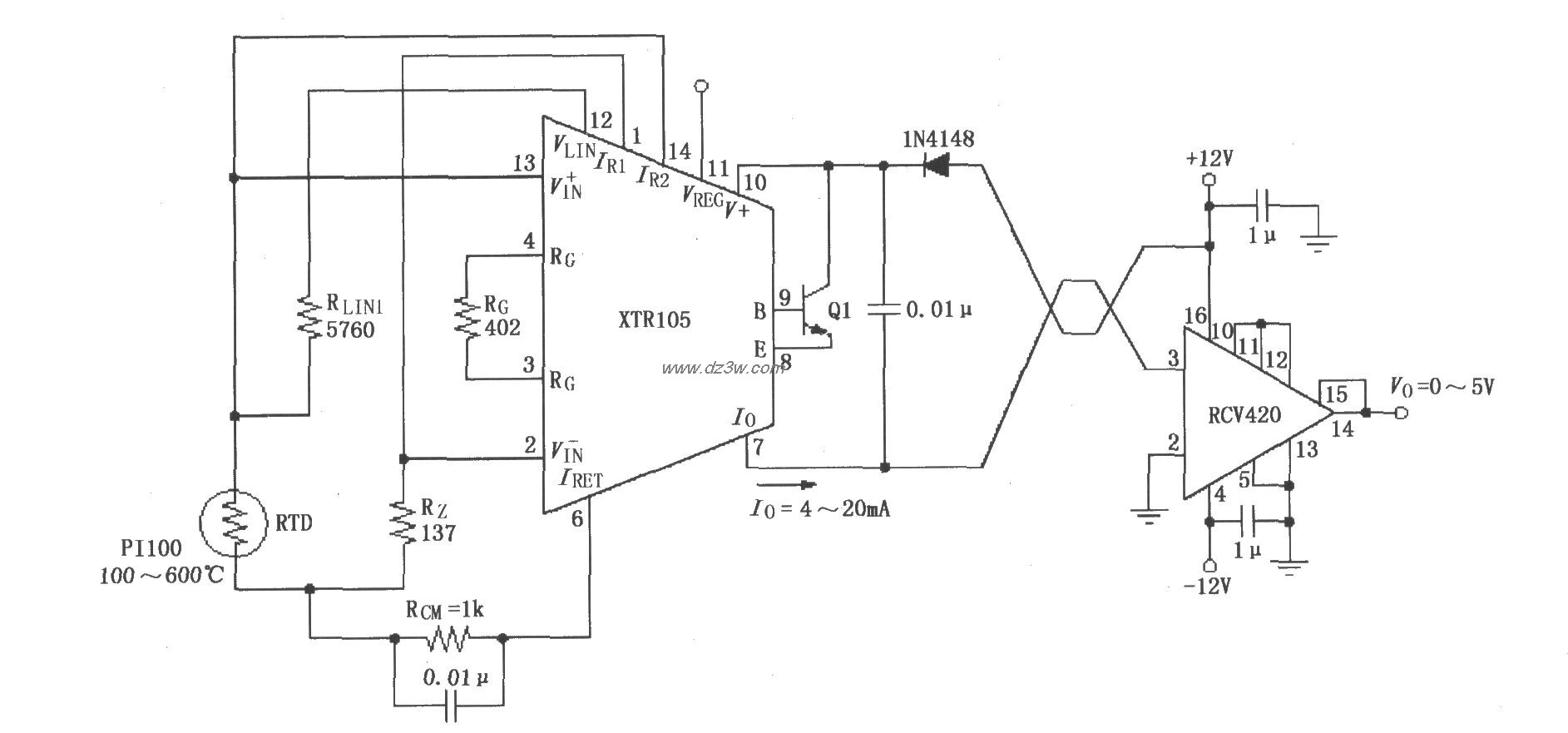 XTR105、RCV420组成的±电路图