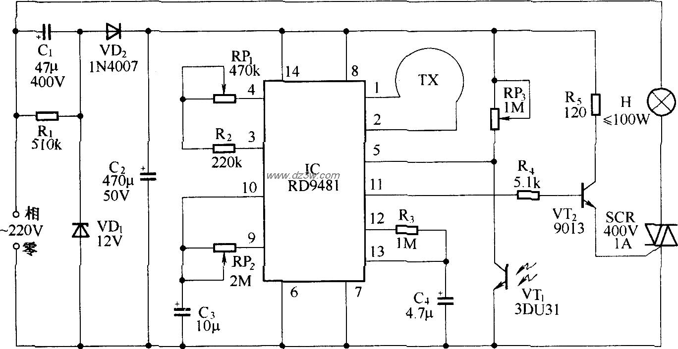 微波自动灯(2)电路图