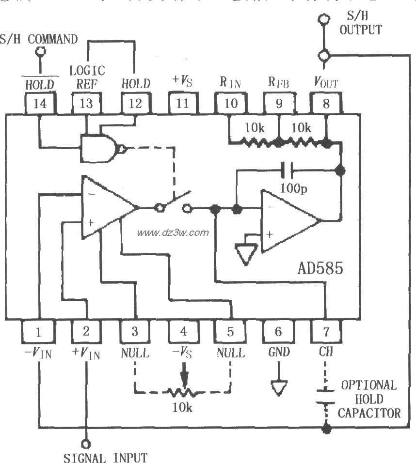 AD585增益= 1时的有效采电路图