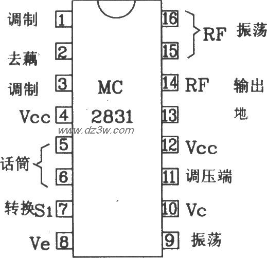 由MC2831构成的无线电发电路图