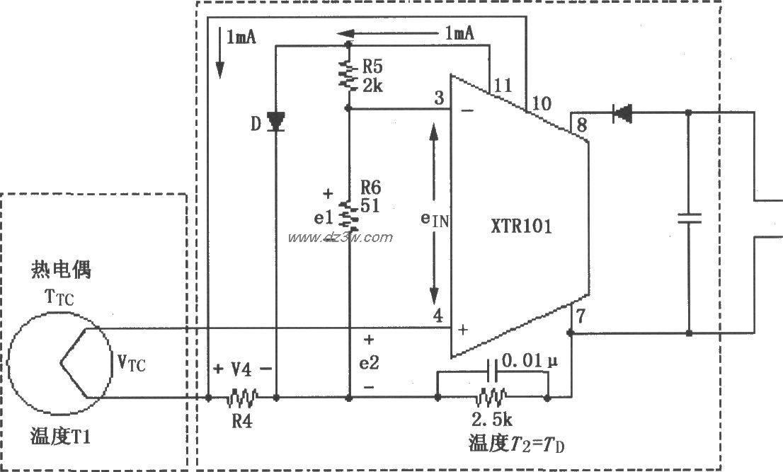 XTR101热电偶输入电路电路图