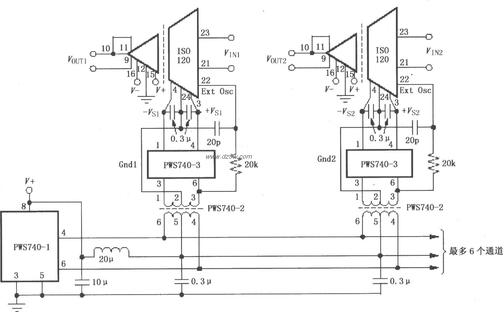 由ISO120与PWS740构成的电路图