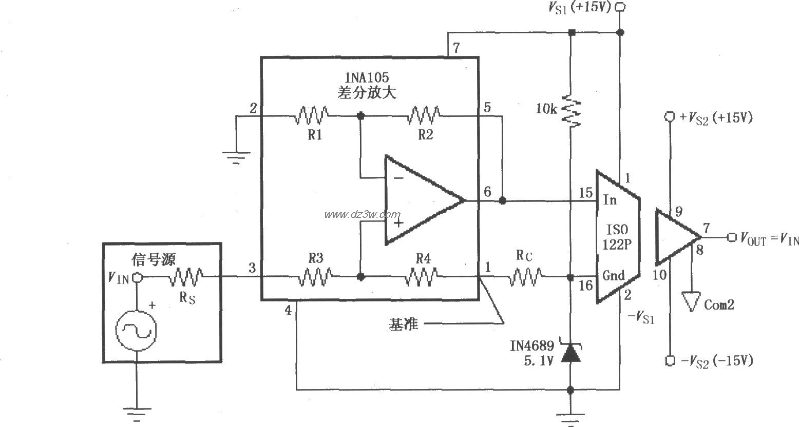 ISO122P／124的单电源工电路图
