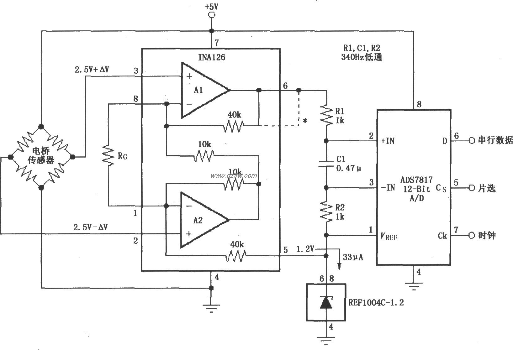由INA126构成的 5V单电源电路图
