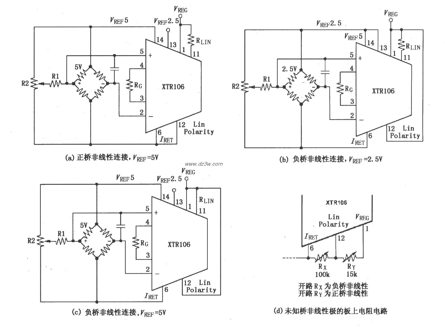 XTR106校正正(或负)电桥电路图