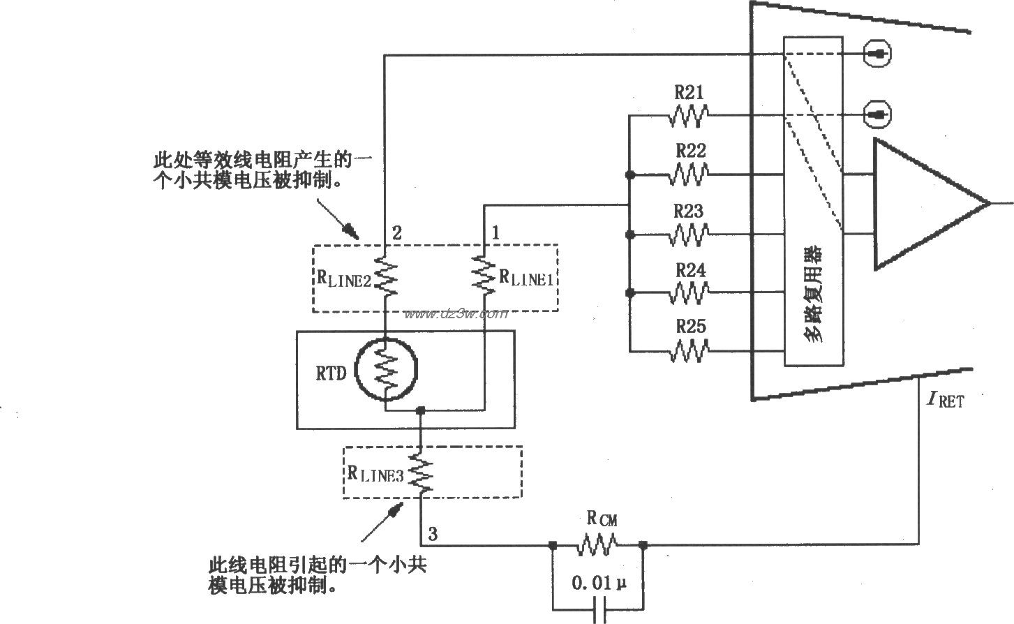 XTR108三线RTD连接电路电路图