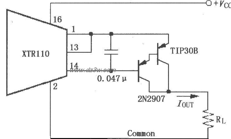 XTR110使用外部PNP晶体管电路图