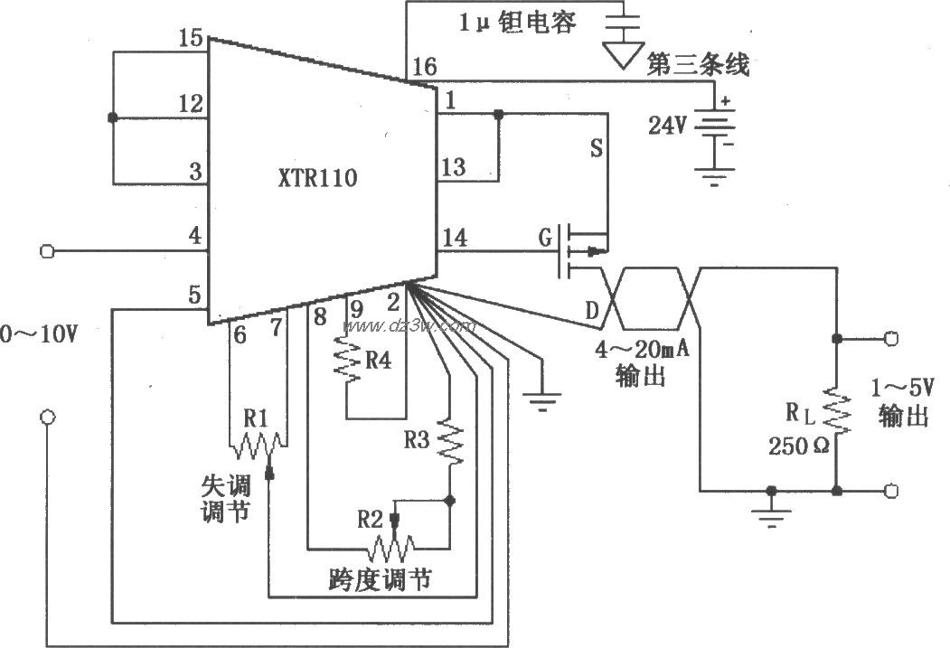 XTR110失调与跨度调节电电路图