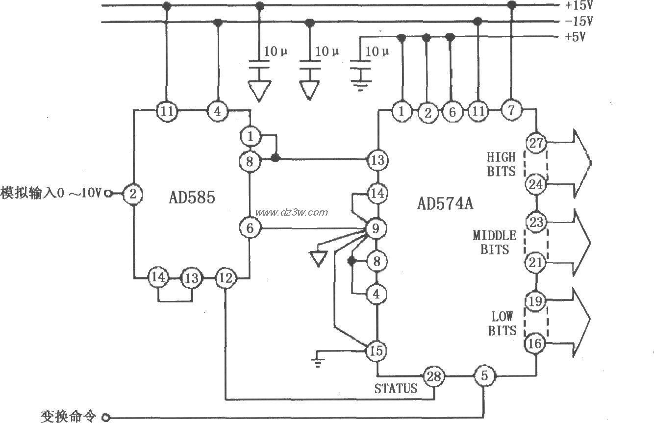 AD585的12bit A／D变换系电路图