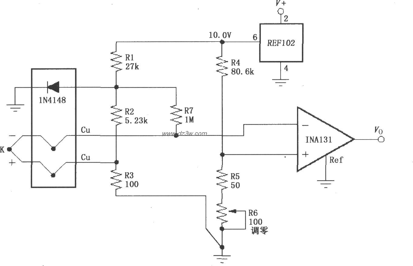 由INA131构成的有冷端补电路图