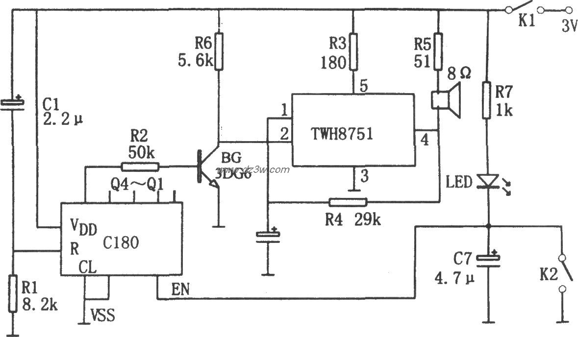 由计数器C180和TWH8751组电路图