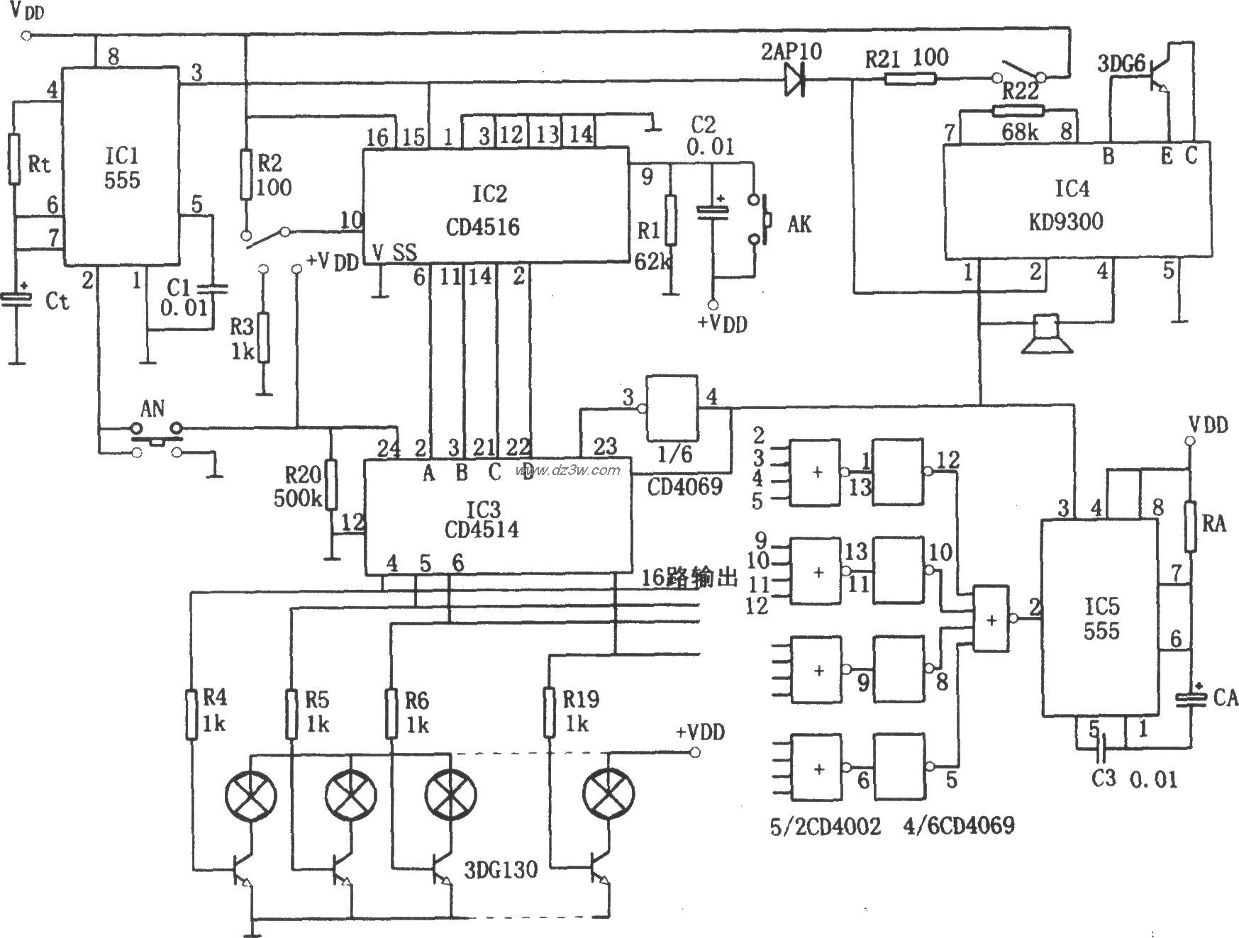 公共汽车站途指示器电路电路图