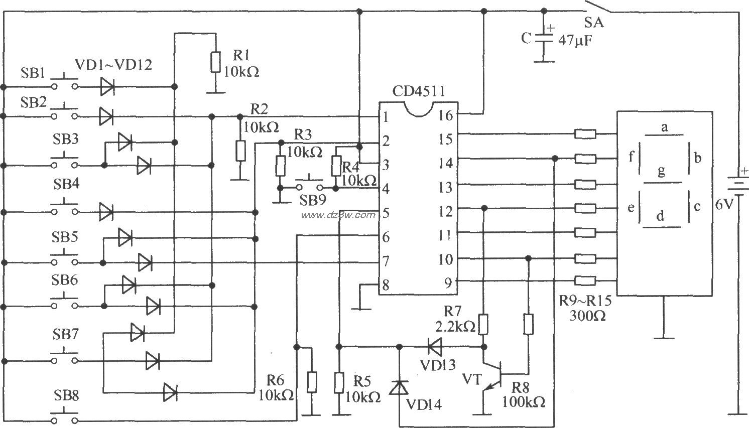 数码显示抢答器电路电路图