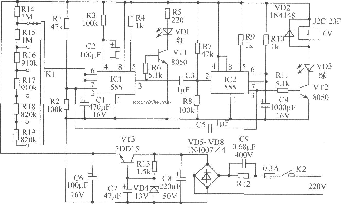 鱼缸水泵自动开停控制电电路图