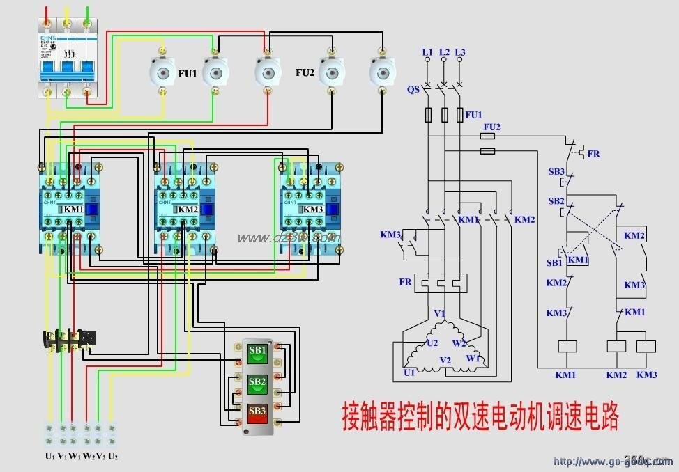 接触器控制的双速电动机电路图