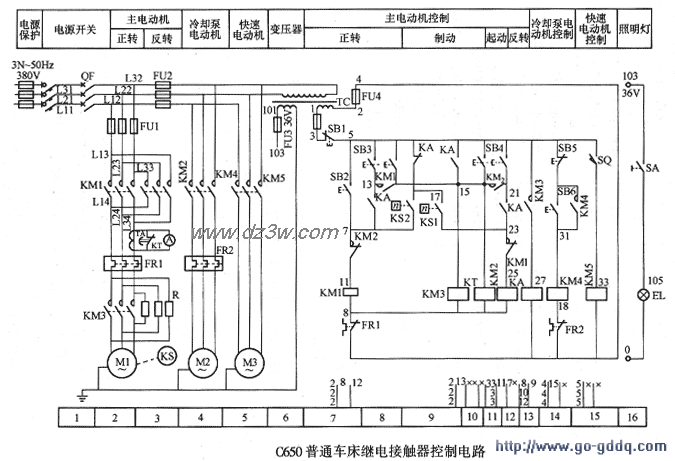C6S0普通车床继电接触器电路图