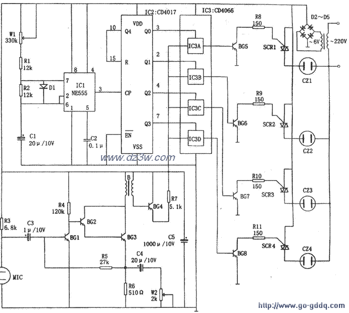 用NE555和CD4066、CD401电路图