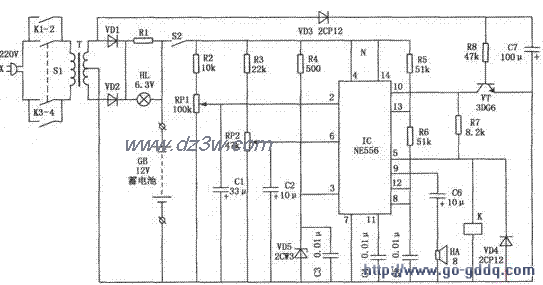 用NE556的发电机启动蓄电电路图