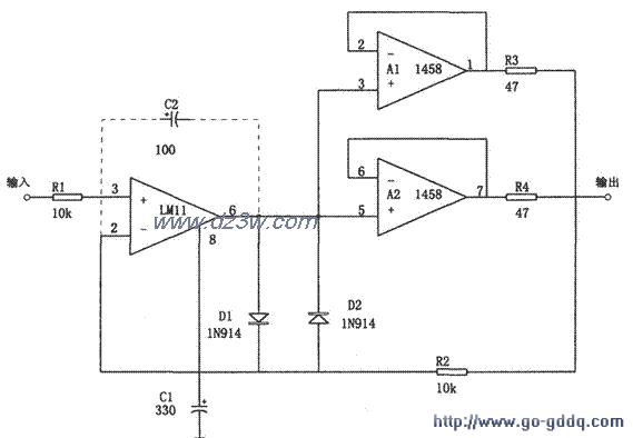 用MC1458的精密复合缓冲电路图