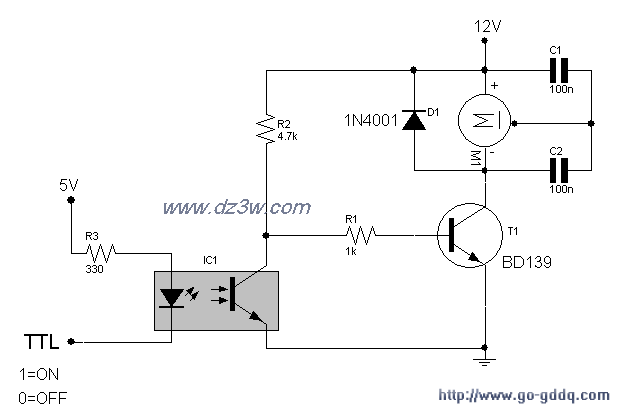 用PC817组成的12V直流电电路图