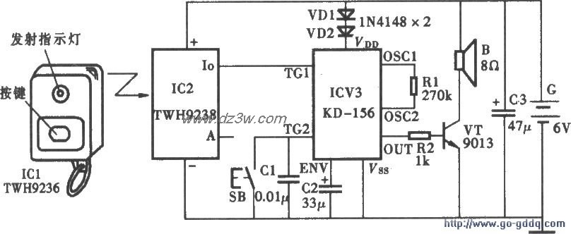 无线遥控与手控双语音门电路图