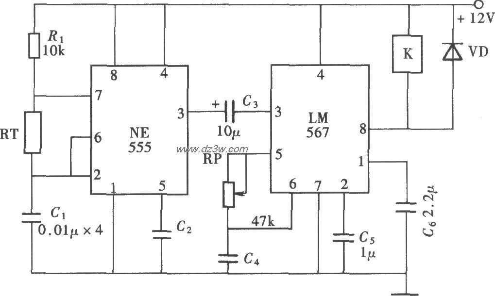 由NE555、LM567组成的温电路图