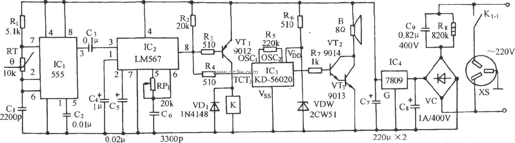 一种温度／频率-音频译码电路图